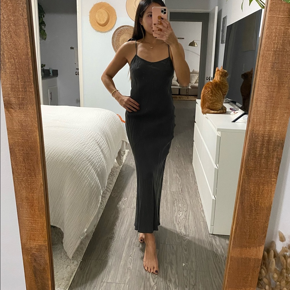 tiger lily dark charcoal silk like maxi dress